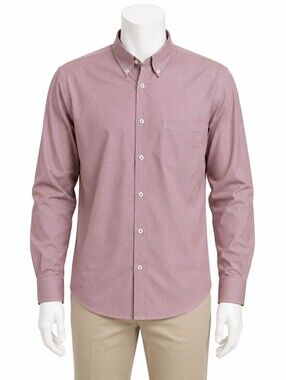 Roundtree & Yorke Men's Button-Down Long Sleeve Burgundy Micro Stripe Shirt -3XT